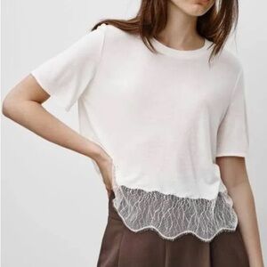 Wilfred White Short Sleeve Tee with Lace Hem